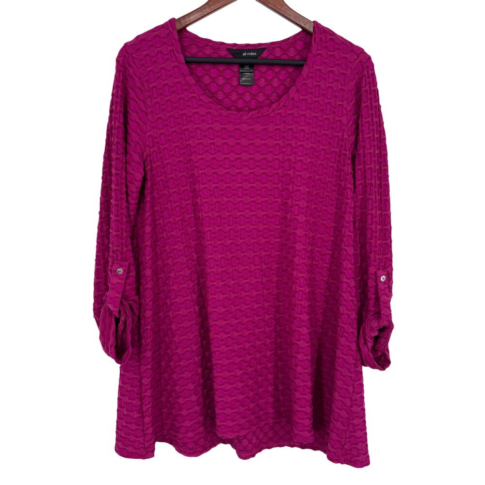 Ali Miles Sz Medium Magenta Pink/Purple Waffle Wearable Art to Wear Shirt Top